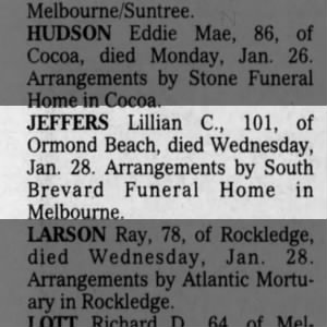 Obituary for Lillian C JEFFERS