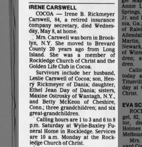 Obituary for IRENE CARSWELL COCOA