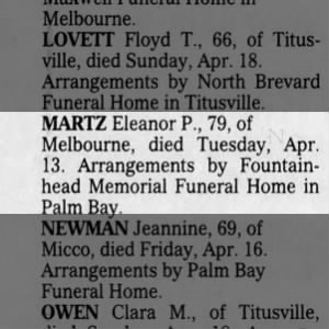 Obituary for Eleanor P. MARTZ
