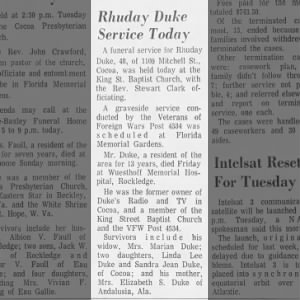 Rhuday Duke Obituary